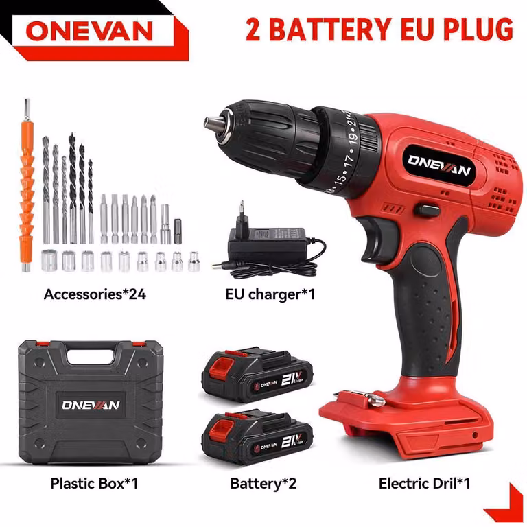 Avvitatore a percussione a batteria - Trapano - Potenza 500 W - Coppia 38 Nm - Motore a spazzole - Set con 2 batterie - Caricabatterie UE - Arancione/Nero