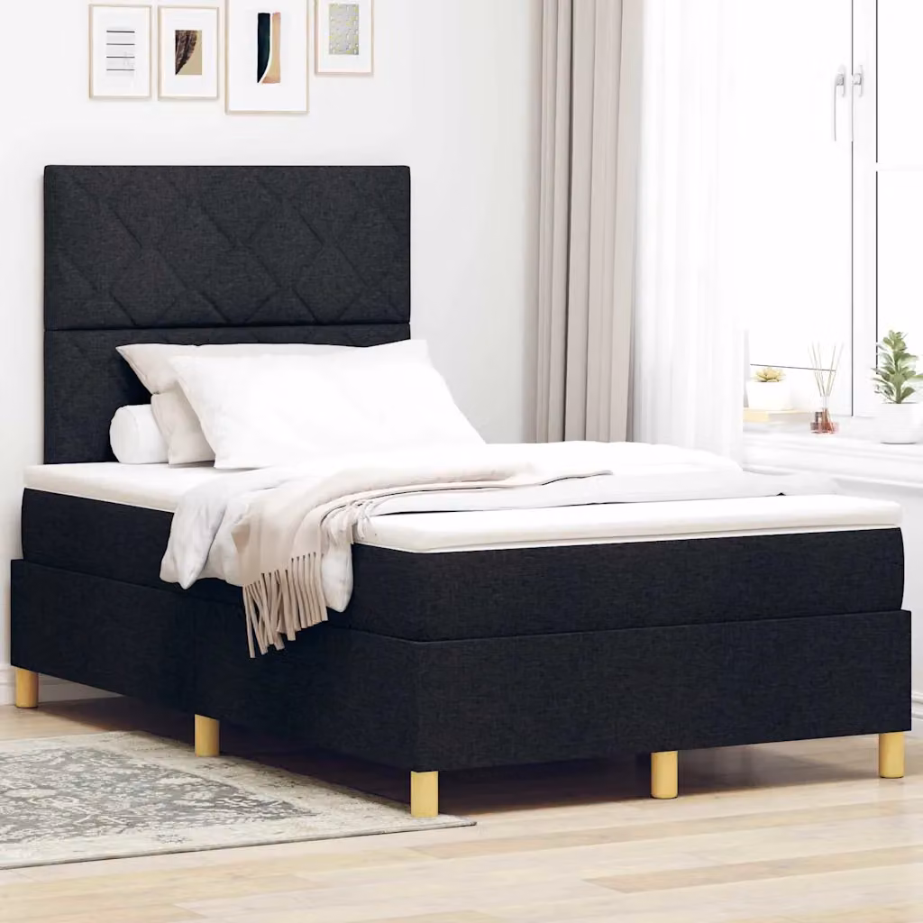 Letto a molle con testiera vidaXL in tessuto nero L 120 x P 200 cm