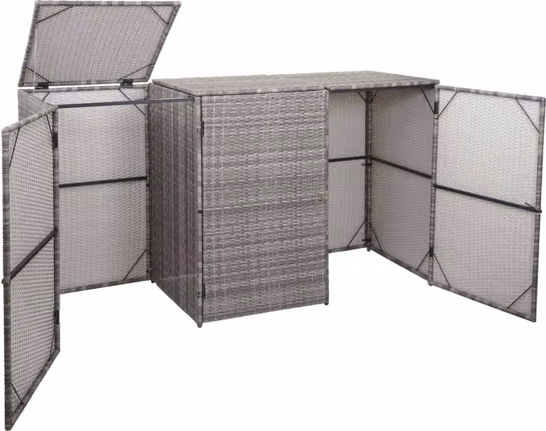 coperchio per cestino a 3 scomparti HWC-E25, coperchio per cestino in rattan 3x120l ~ grigio