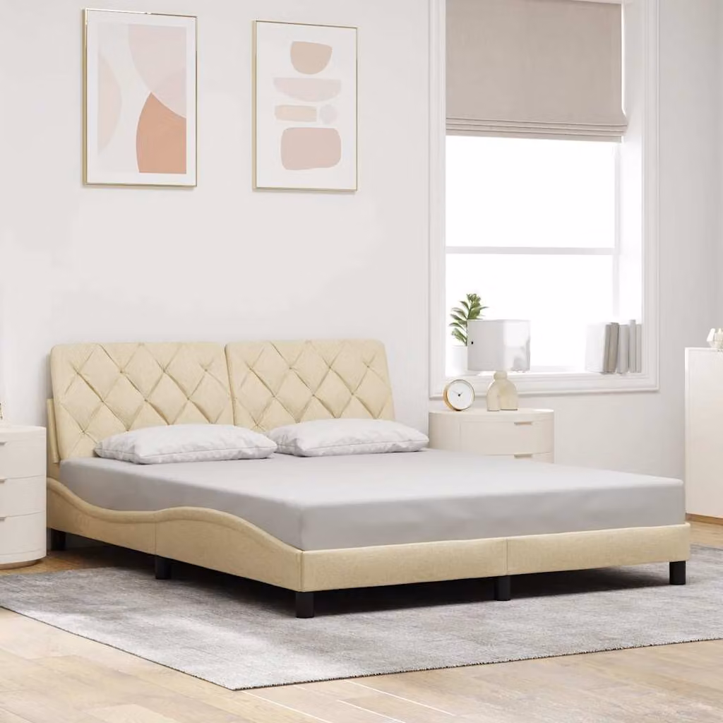 vidaXL Giroletto senza Materasso in Tessuto Beige L/P: 160 x 200 cm