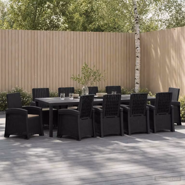 Set da pranzo per giardino e terrazza vidaXL in rattan sintetico da 11 pezzi, colore antracite e beige