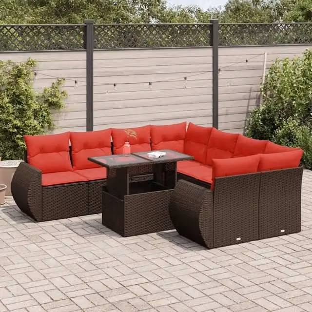 Set Divani Giardino 9 pz con Cuscini Marrone Polyrattan Acacia 3326615