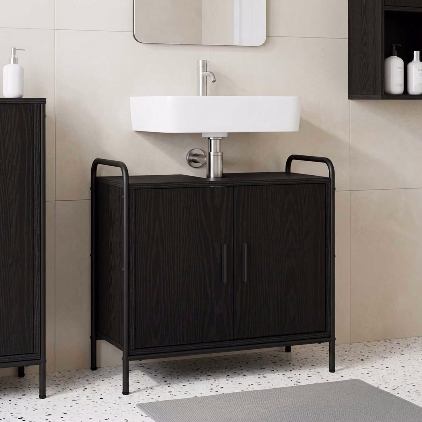 vidaXL Mobile da Bagno Rovere Nero 65,5 x 34 x 61 cm