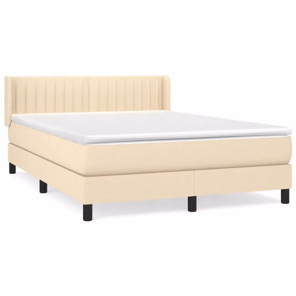 vidaXL Giroletto a Molle con Materasso Ibrido in Tessuto Beige e Bianco L/P/H: 203 x 147 x 88 cm – 2