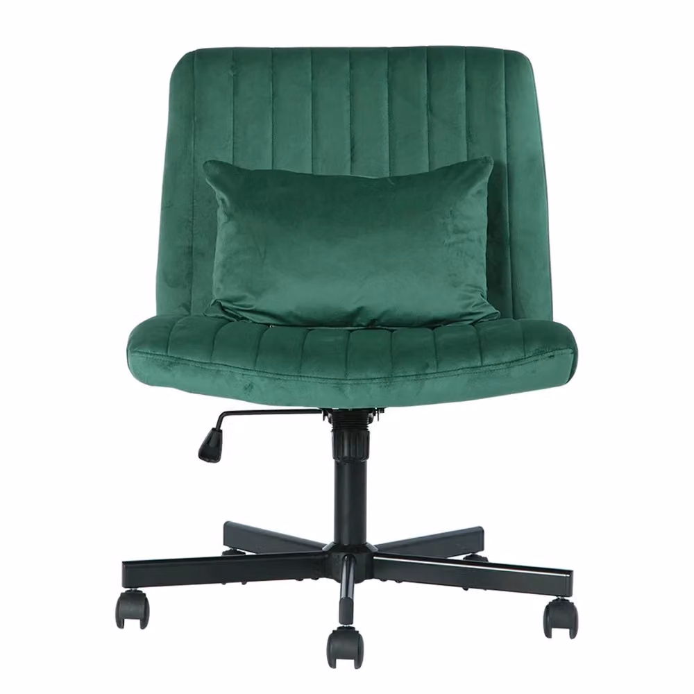 Sedia da Ufficio Girevole Xylo in Velluto Verde con Struttura in Metallo e Ruote – 2