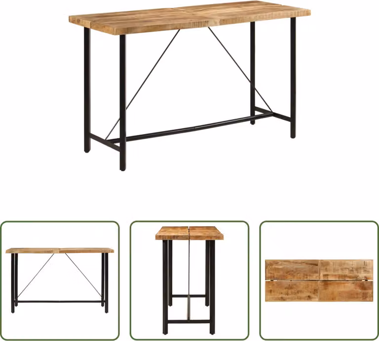 The Living Store Tavolo da bar 180x70x107 cm in legno massiccio di mango e ferro