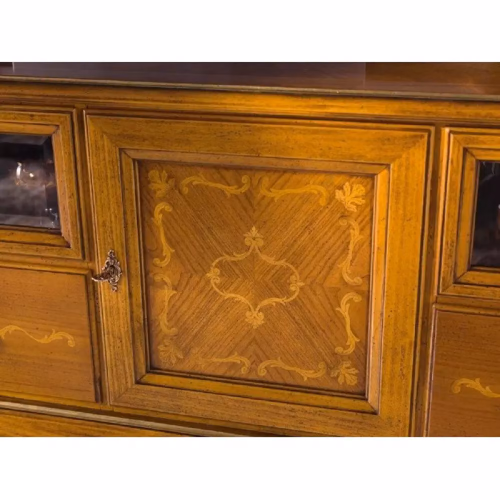 Porta TV classico in legno marrone Mobili 2G con 1 porta, 2 cassetti e 2 ribalte L: 141 cm, P: 47 cm, H: 70 cm – 3