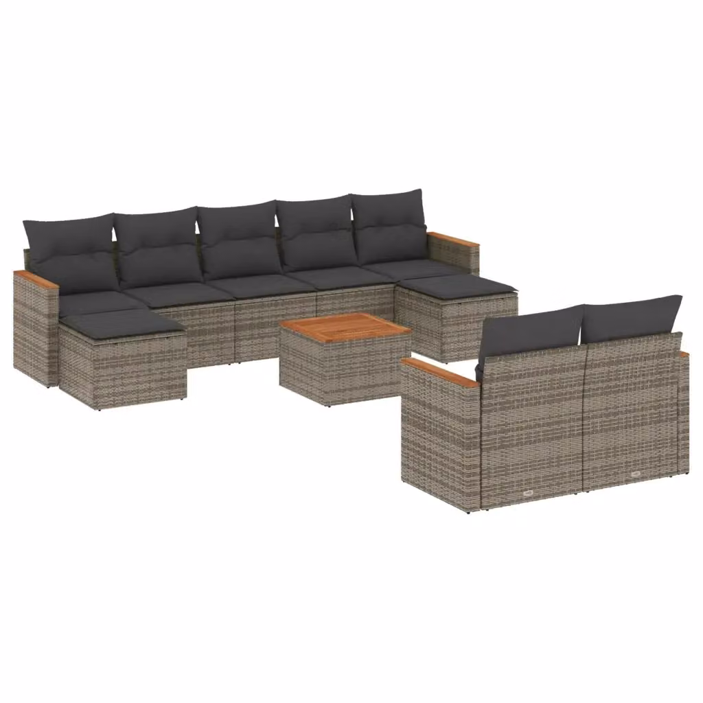 Set Divano da Giardino vidaXL 10 pz a forma a U in Polyrattan Grigio con Cuscini e Tavolino – 2