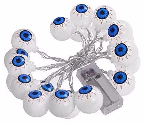 Catena luminosa con 16 occhi di Halloween, lunghezza 320 cm, colore arancione, tecnologia LED, alimentazione a batteria, adatta per interni ed esterni