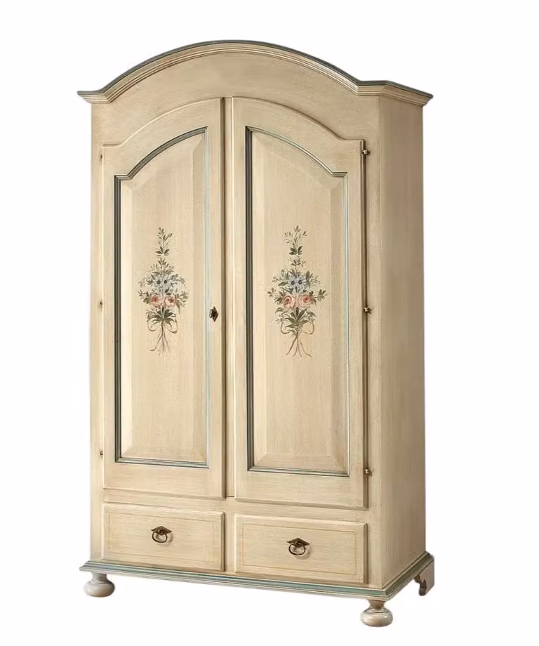 Armadio in legno stile arte povera shabby chic con 2 ante e dettagli azzurro, Mobili 2G, L: 125 cm, P: 61 cm, H: 200 cm