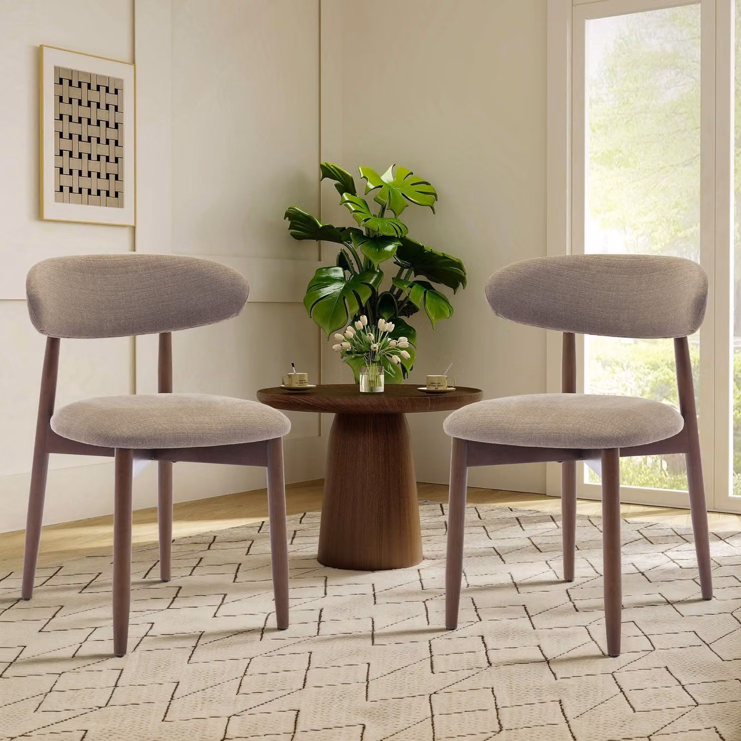 COLAMY, set di 2 sedie da cucina e da sala da pranzo, eleganti e robuste, design scandinavo minimalista, color cammello