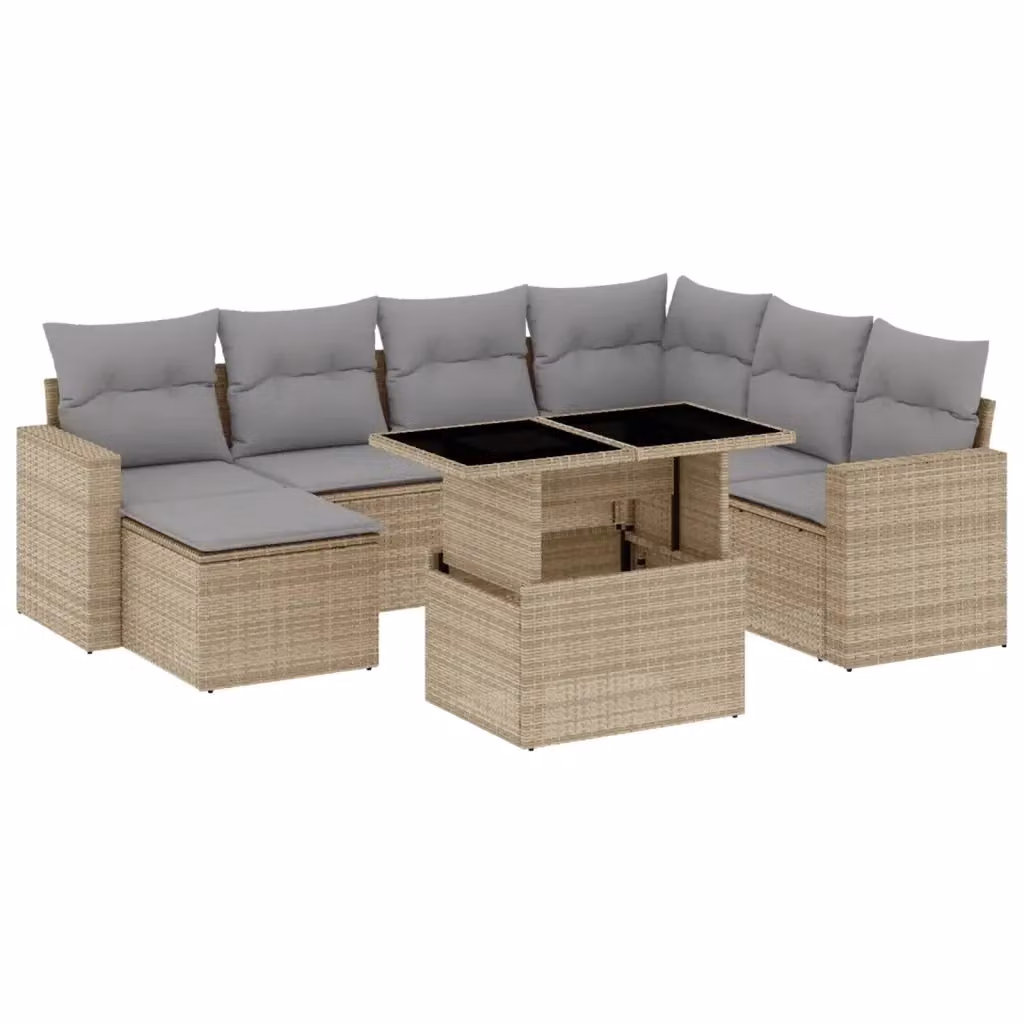 Set Divano da Giardino vidaXL 8 pz a L con Cuscini Beige e Tavolino in Polyrattan e Metallo – 2