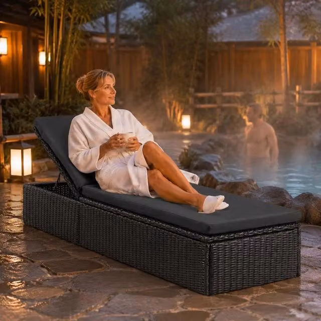 Sun Lounger Poly Rattan Black And Dark Grey