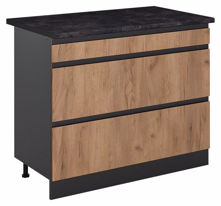 Mobiletto base per cucina Vicco R-Line Rovere dorato/Antracite 100 cm piano di lavoro Antracite, Model 71560