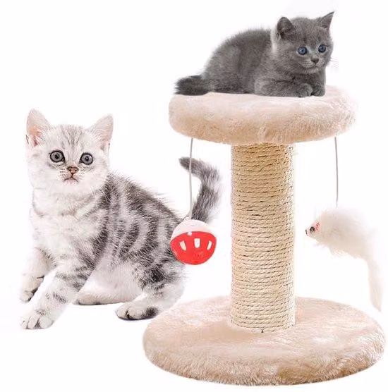 Ibenzoa® – Tiragraffi per gatti dal design intramontabile, dotato di comode piattaforme in peluche, colonne in sisal, una struttura in legno robusta e colorate palline giocattolo