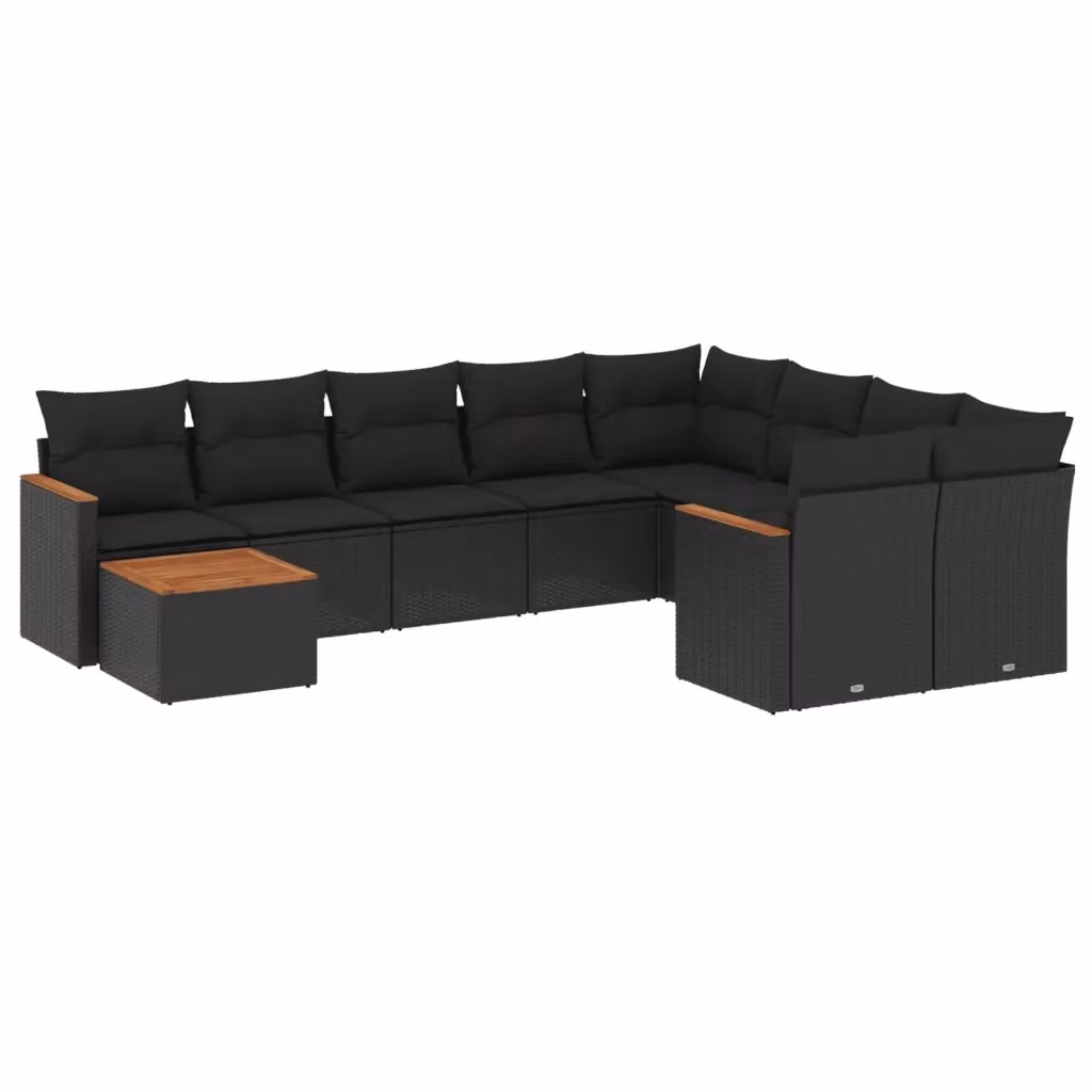 vidaXL Set Divani da Giardino 10 Pezzi in Polyrattan Nero con Cuscini e Tavolino da Esterno – 2