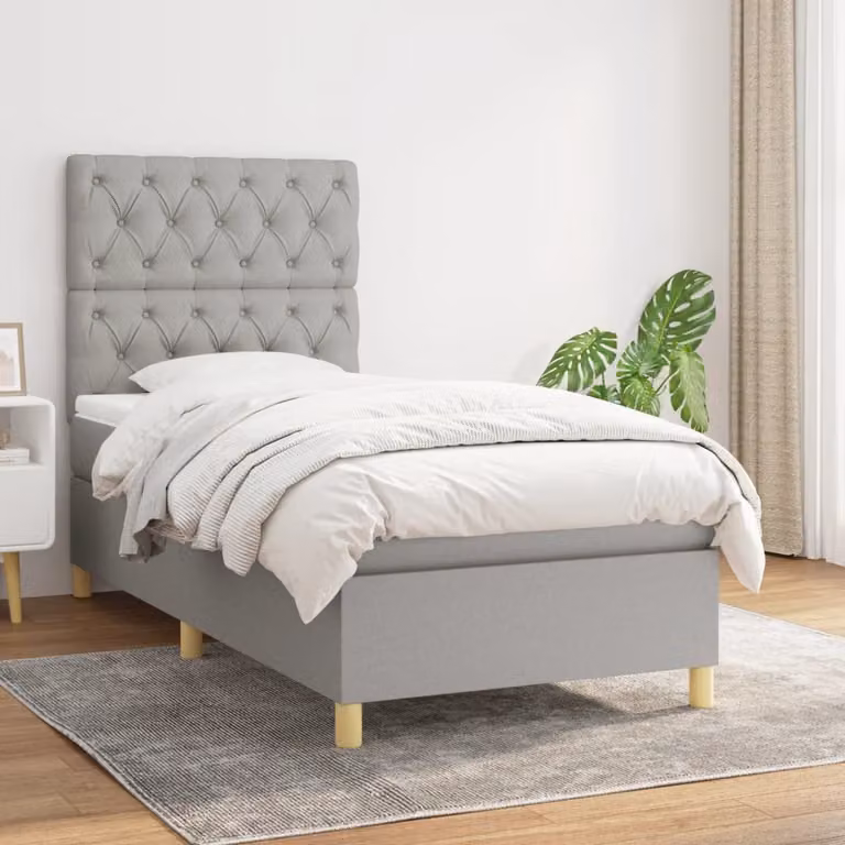 vidaXL Letto Ibrido con Giroletto a Molle e Materasso a Tasche Grigio Chiaro e Bianco L/P/H: 200 x 80 x 128 cm