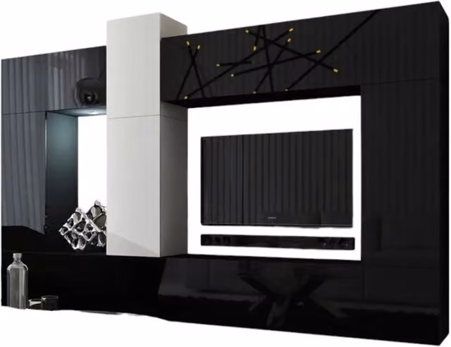 Set modulare di mobili da soggiorno sospesi Meublorama collezione CEPTO XXII, 10 pezzi, nero e bianco con illuminazione LED integrata, L: 273 cm – 1