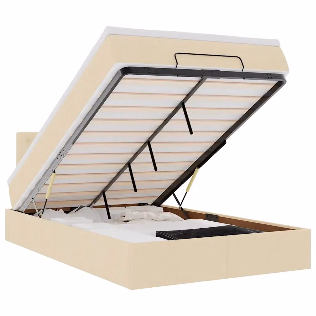 vidaXL Struttura Letto con Materasso e Contenitore a Sollevamento, Colore Beige e Bianco, L 120 x P 200 cm – 2