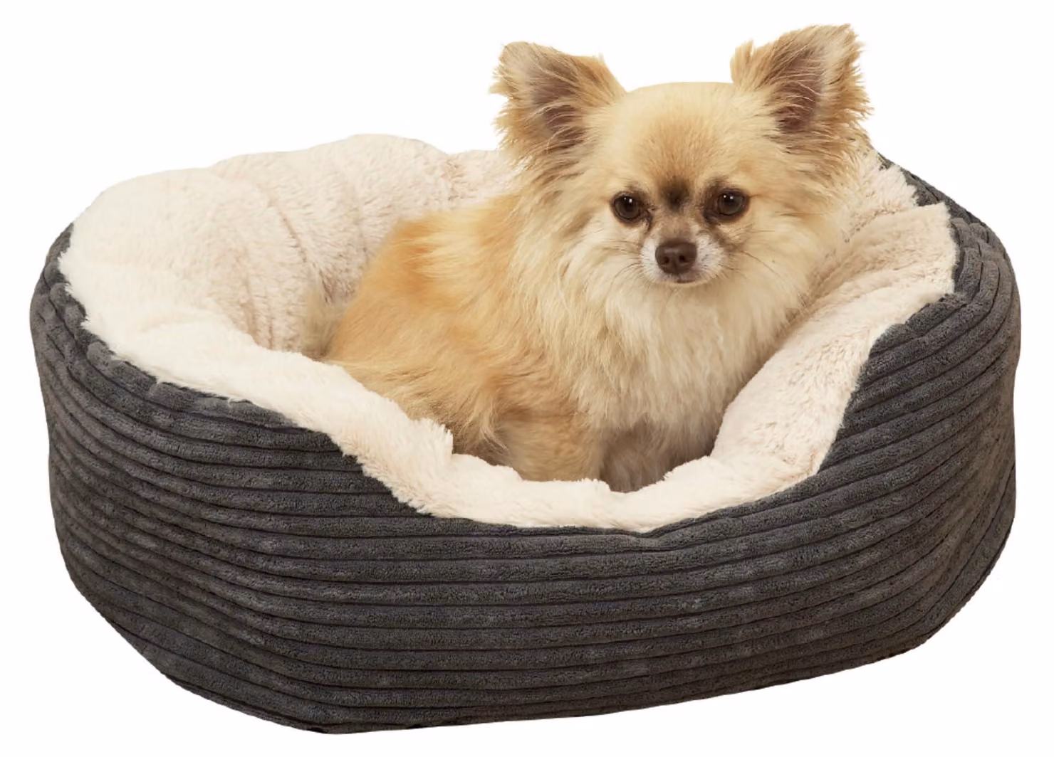 Cestino per cani in palissandro ovale jumbo in peluche grigio crema