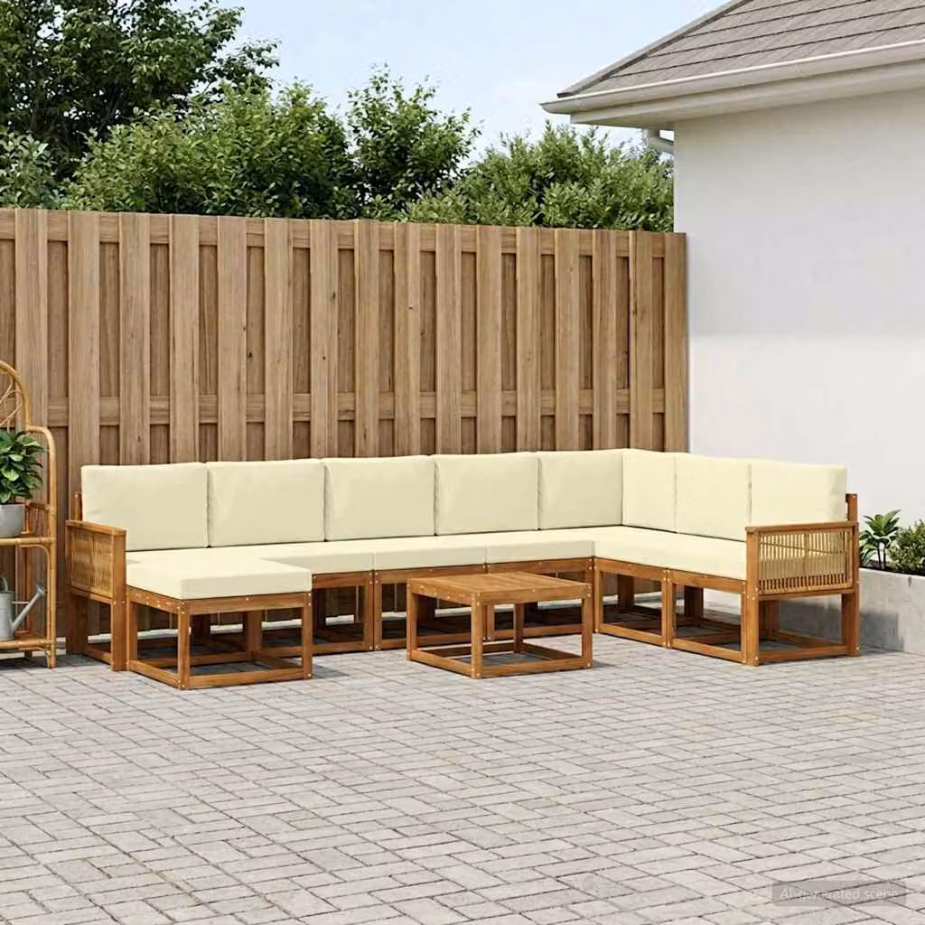 Set di divani da esterno vidaXL 9 pz in legno di acacia con tavolino e pouf, colore marrone e beige