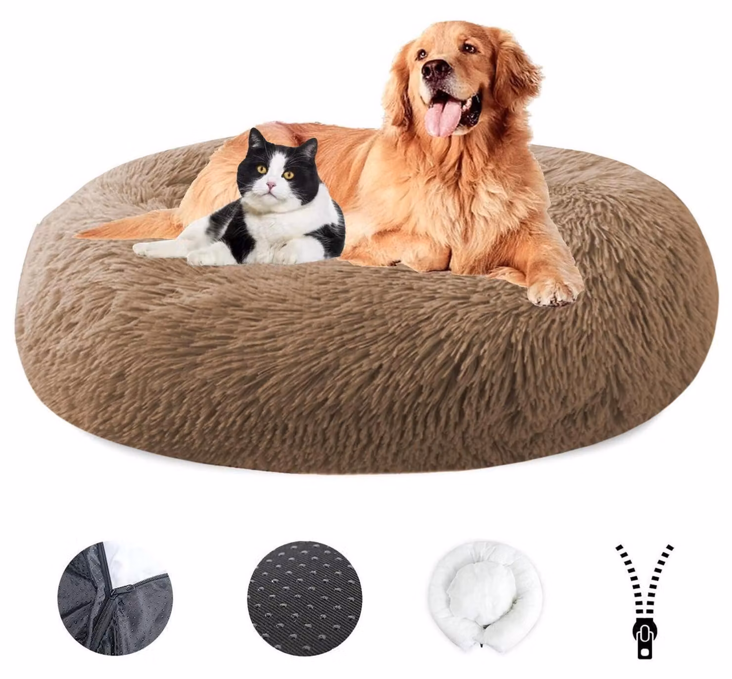 Cuccia per cani, morbida, lavabile, diametro 40 cm, color kaki