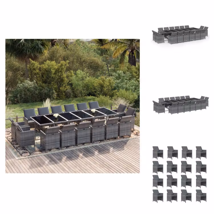 vidaXL set da pranzo da giardino 17 pezzi con cuscini in poly rattan grigio - Set di mobili da giardino