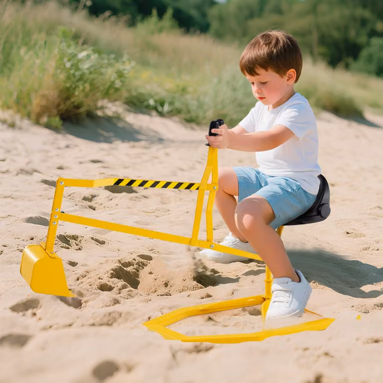 Costway Escavatore da spiaggia per bambini con controlli a due mani e pala flessibile, Veicolo da costruzione giallo per esterni
