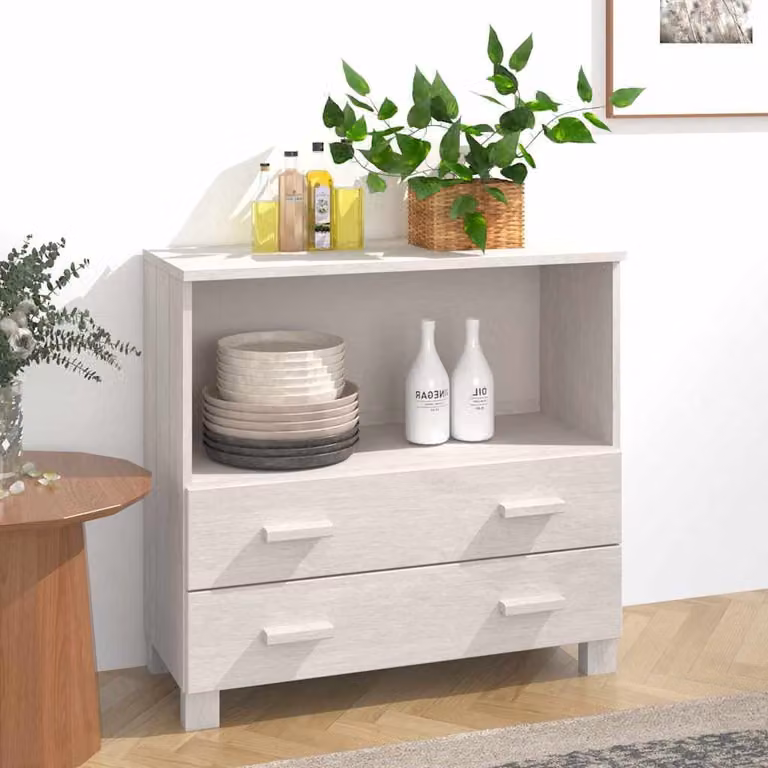 Credenza HAMAR vidaXL in legno di pino massello bianca L: 85 cm, P: 35 cm, H: 80 cm