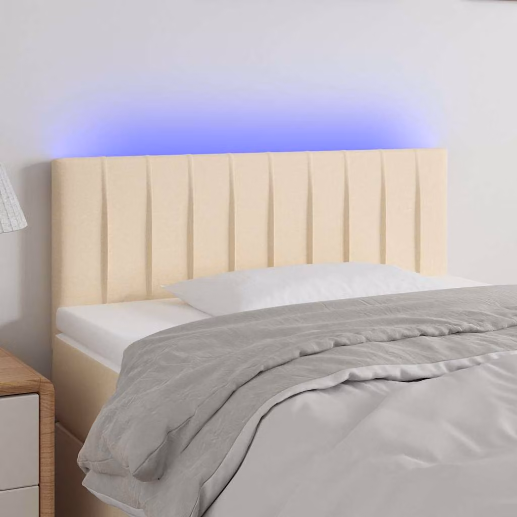 Testiera per letto vidaXL in tessuto beige con illuminazione LED e porta di ricarica USB, L: 80 cm, P: 5 cm, H: 78-88 cm