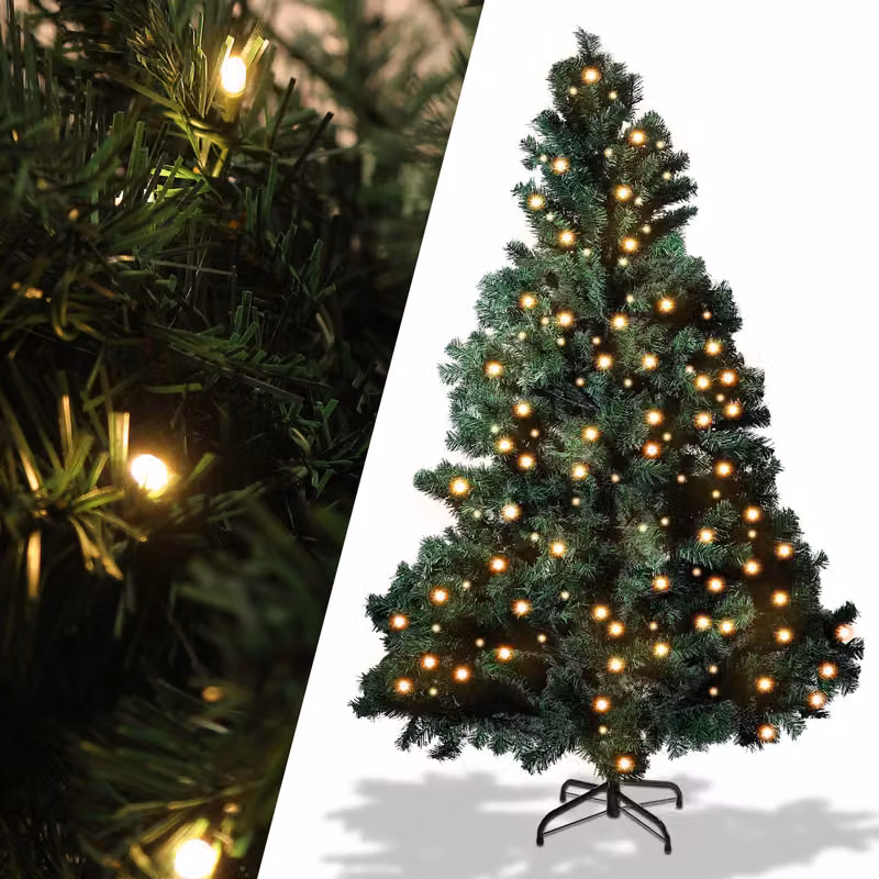 Jopassy Albero di Natale artificiale con illuminazione, albero di Natale a LED per decorazioni natalizie, resistente al fuoco, albero di Natale 1200 punte aghi in PVC, verde, 210cm