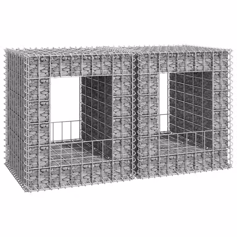 Set di 2 cesti a gabbione a torre vidaXL in metallo grigio e argento, L/P/H: 50 x 50 x 60 cm