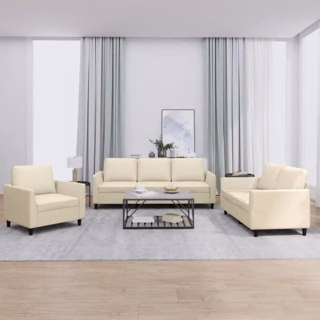 Set di Divani 3 pz con Cuscini crema in Similpelle 3201741