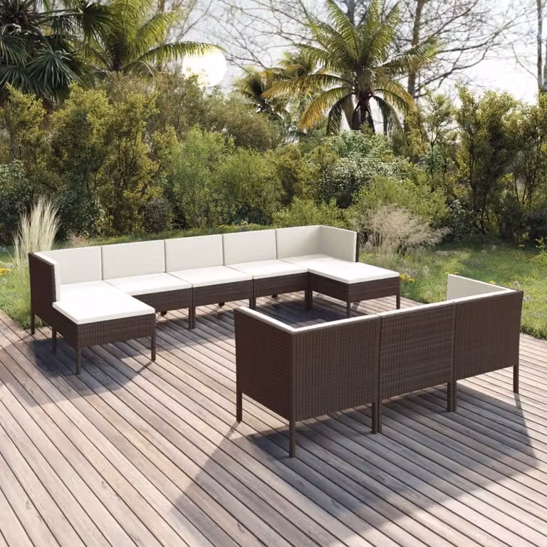 Maison Exclusive - Set da giardino da 10 pezzi con cuscini in rattan sintetico marrone