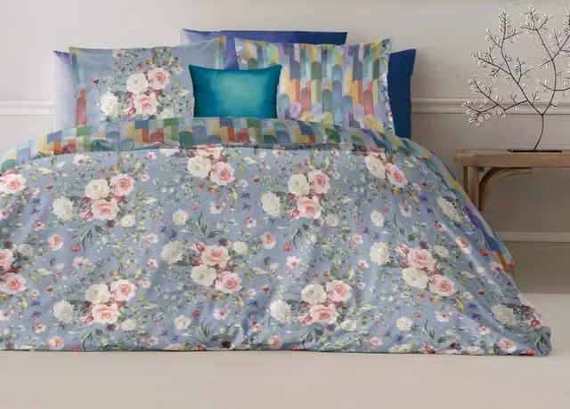 Copripiumino Matrimoniale Double Face in Cotone Percalle con Fantasia Floreale Blu BIANCHERIAWEB L/P: 200 x 220 cm e 2 Federe L/P: 40 x 80 cm