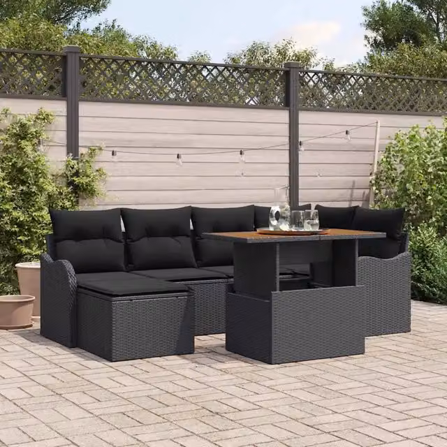 Set Divano da Giardino 7 pz Nero Poly Rattan 3358221
