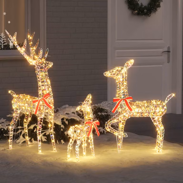 vidaXL Famiglia di Renne 3 pz Bianco caldo 67 x 26 x 127 cm PET