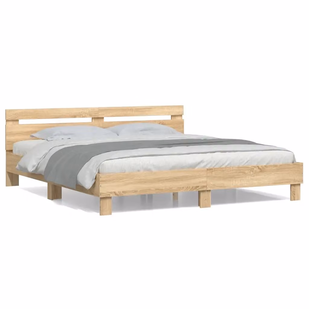 Letto con testiera vidaXL in legno rovere color marrone L/P/H: 200 x 160 x 205 cm – 2