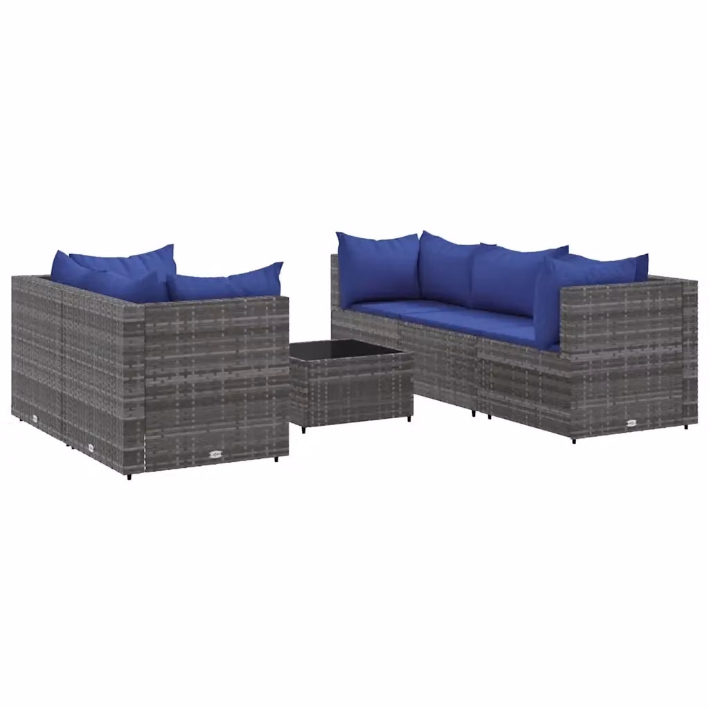 vidaXL Set Divani da Giardino 6 pz a Forma a L con Tavolino e Cuscini Blu e Grigio – 2
