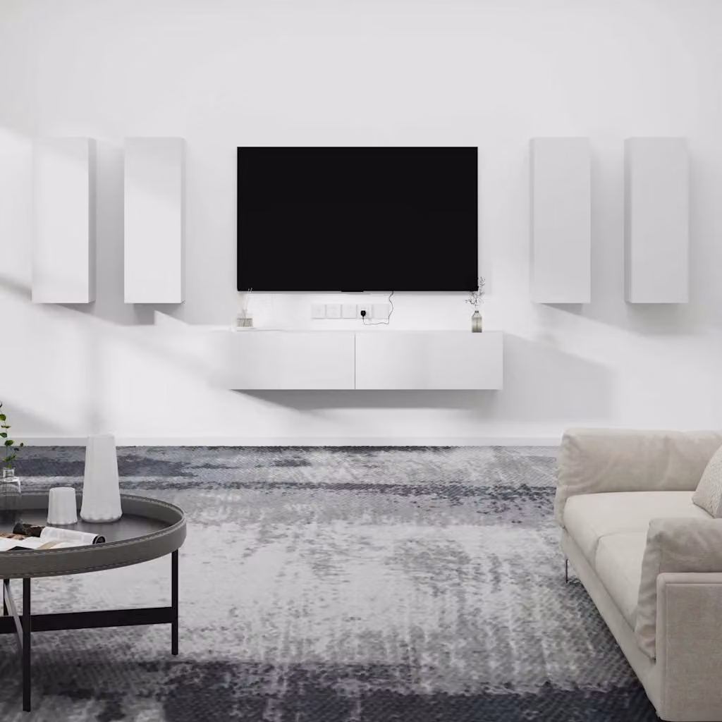 vidaXL Set di Mobili Porta TV 6 pz Bianco in Legno e MDF per Soggiorno L: 80 cm, P: 30 cm, H: 30 cm – 1