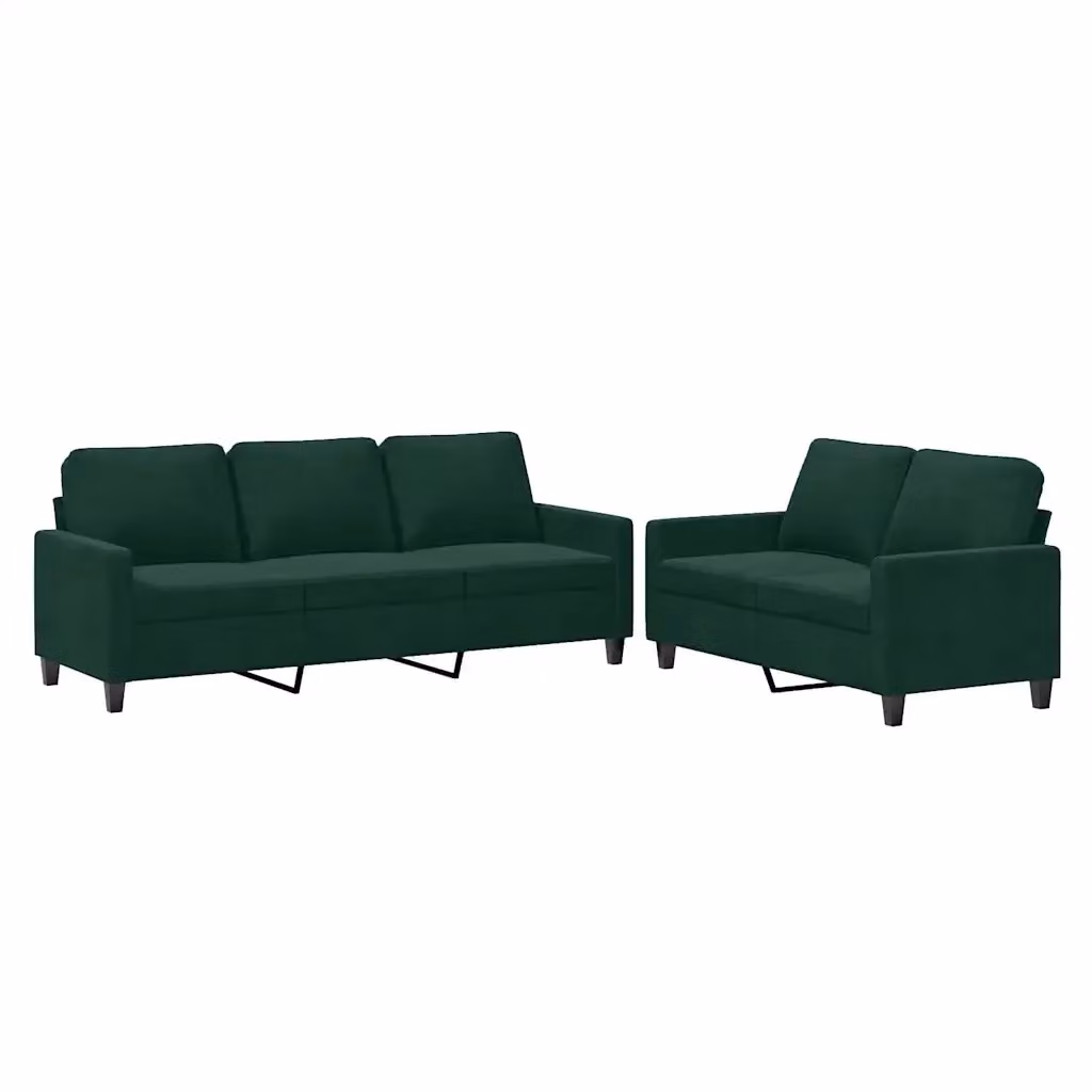 Set di divani vidaXL in velluto verde composto da un divano a 2 posti e un divano a 3 posti con cuscini coordinati per il tuo soggiorno moderno – 2