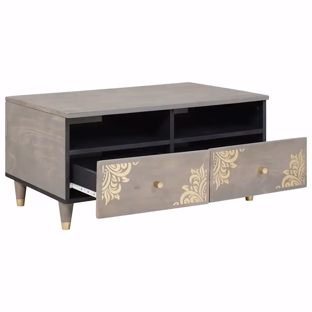 Tavolino da salotto vidaXL in legno di mango grigio con cassetto stile mid-century L: 80 cm, P: 54 cm, H: 40 cm – 2