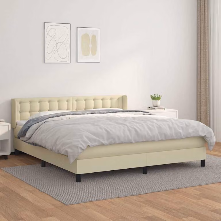 vidaXL Giroletto a Molle con Materasso Ibrido in Similpelle Beige e Bianco L/P: 160 x 200 cm