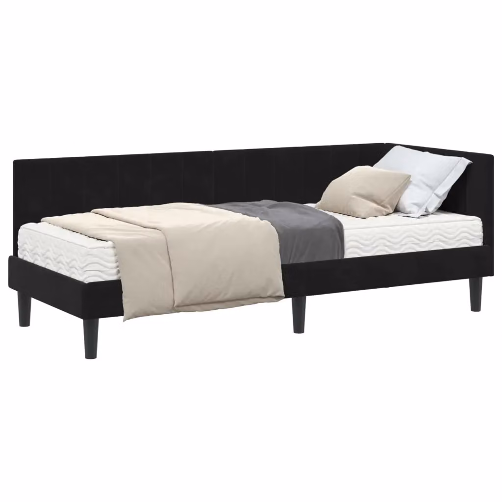 vidaXL Struttura Letto Angolare con Materasso in Velluto Nero L: 80 cm, P: 200 cm – 2