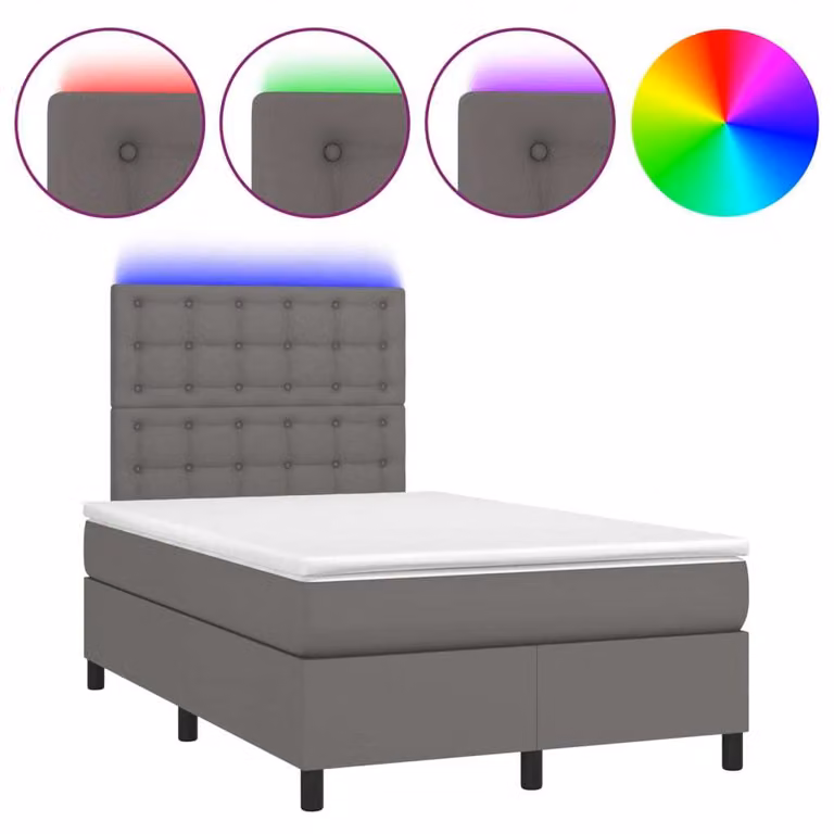 Giroletto Molle con Materasso e LED Grigio 120x200cm Pelle finta