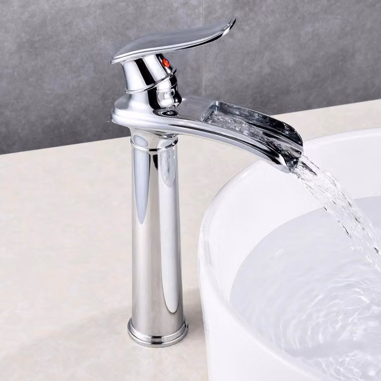 Miscelatore per lavabo a cascata, monocomando, cromato, in ottone, stile retrò