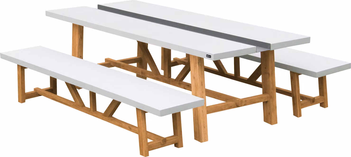 AXI Aaron Tavolo e Sedie da Giardino, 2 Panche Individuali, Bianco/Marrone | Tavolo da giardino con sedie / Salottino da Esterno aspetto pietra calcarea e legno di acacia | Set da pranzo per esterni