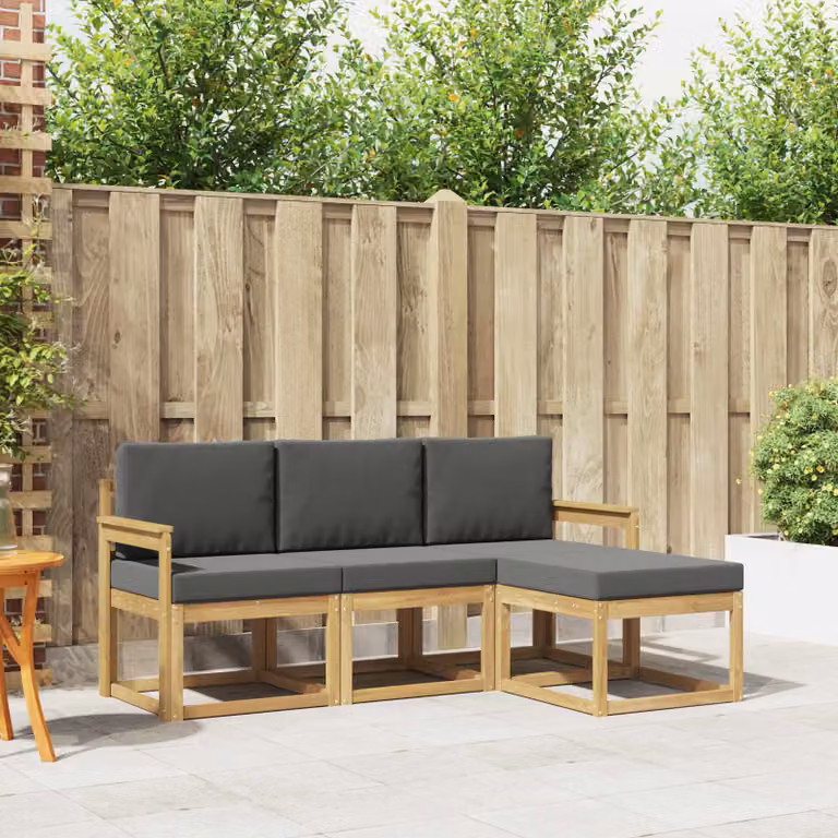 Set di divani da esterno vidaXL a forma di L in legno di acacia con cuscini, marrone e grigio