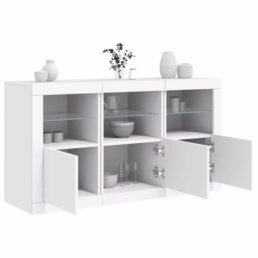 vidaXL Credenza Moderna con Luci LED Bianca L: 123 cm, P: 37 cm, H: 67 cm