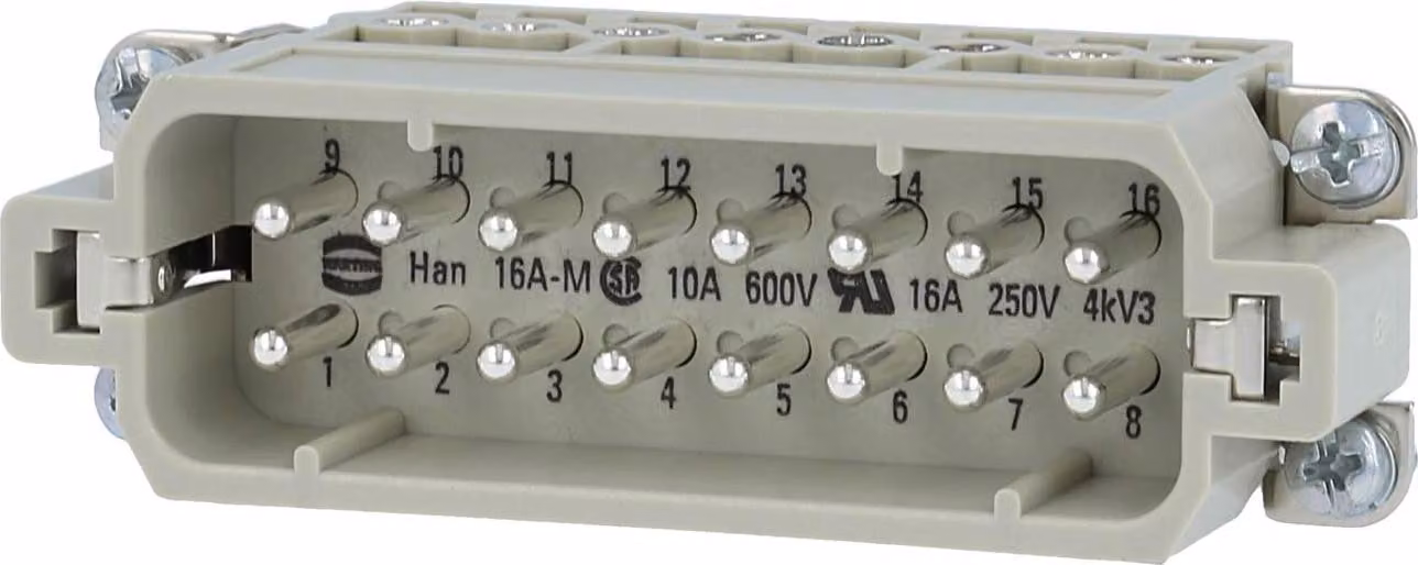 HARTING Han 16A inserto maschio (M) connessione a vite, 16 poli + PE 250 V, 16 A - 1 pezzo